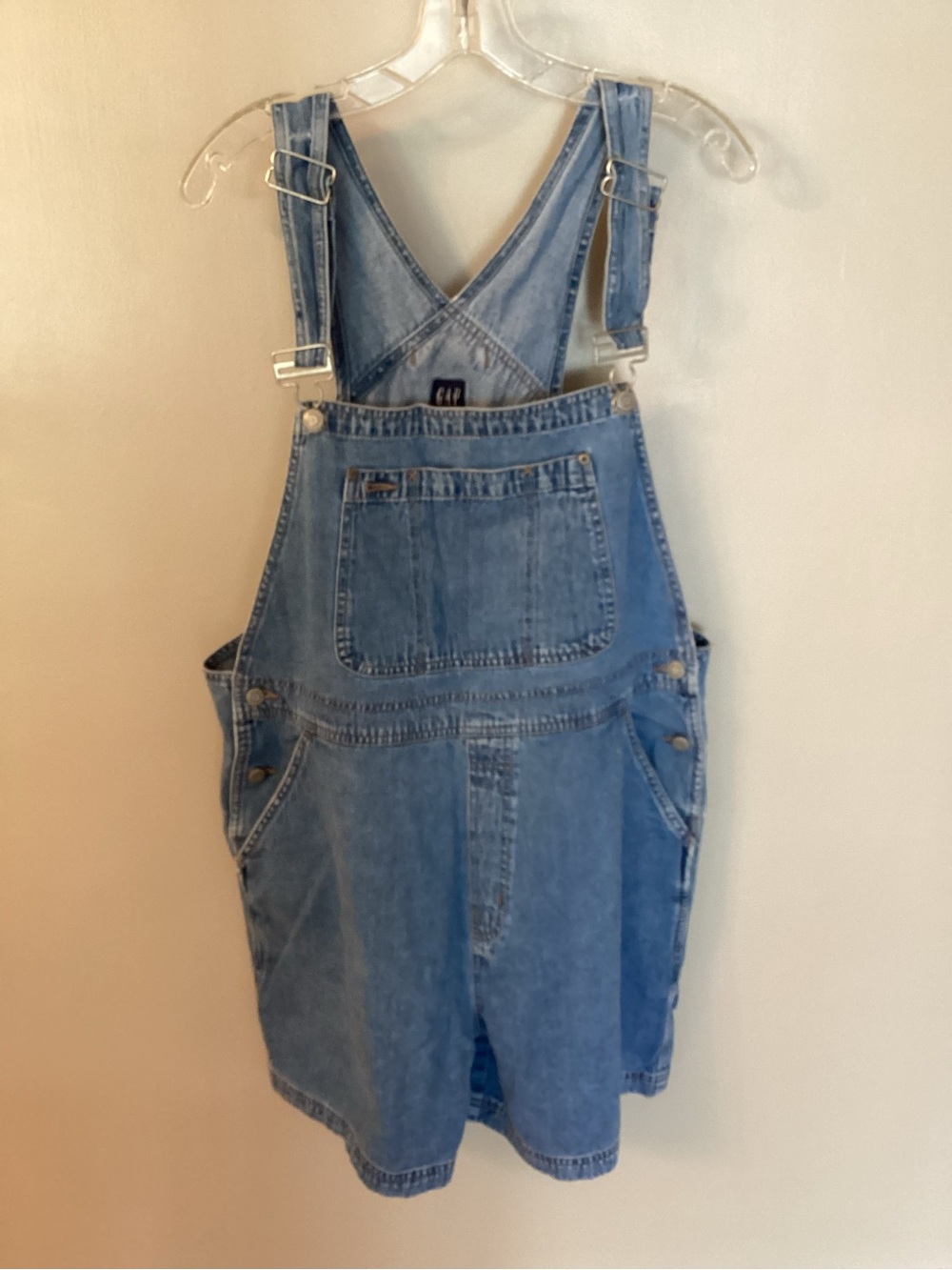 GAP SZ XL MEDIUM BLUE DINIM SHORT OVERALLS SHORTALLS 100% COTTON